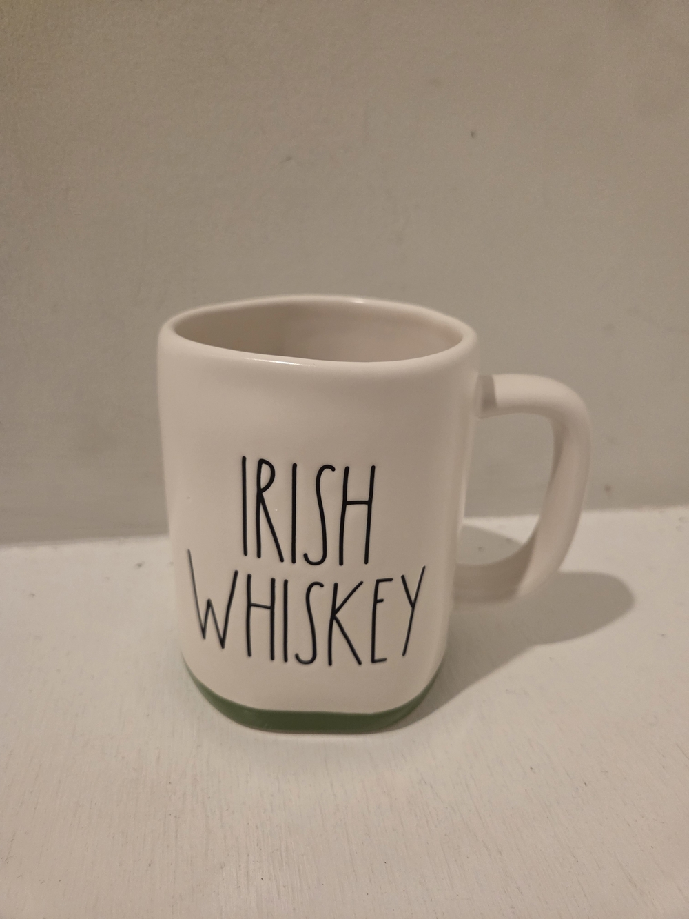 Rae Dunn St Patricks Day Ceramic Mug with Green Accent - Irish Whiskey